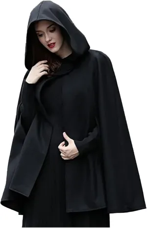 DASAYO Women Oversize Long Cloak Hooded Cardigan Open Front Cape Mantle Trench Coats Shawl Cape Windproof Walker Coat Winter