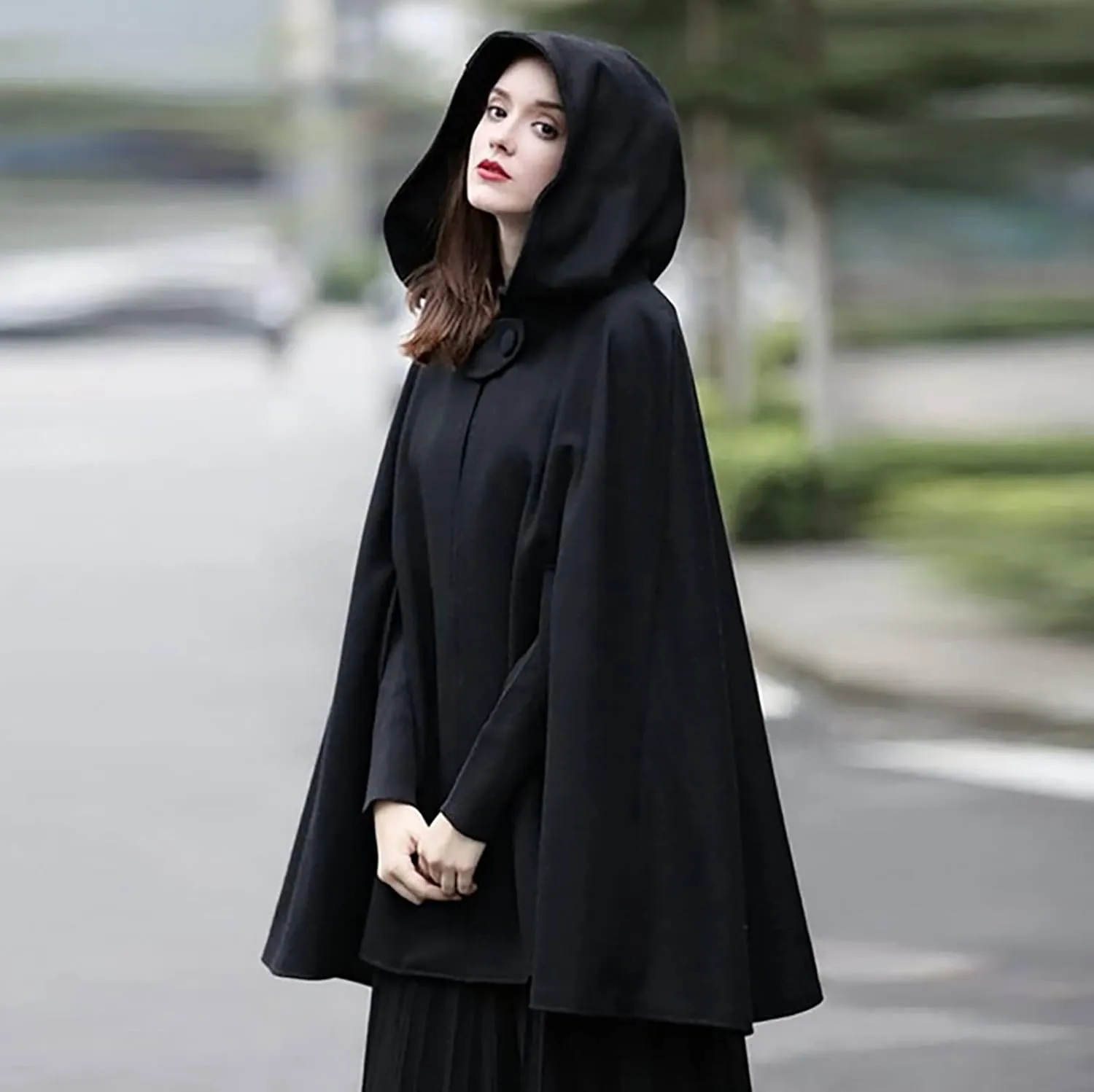 DASAYO Women Oversize Long Cloak Hooded Cardigan Open Front Cape Mantle Trench Coats Shawl Cape Windproof Walker Coat Winter