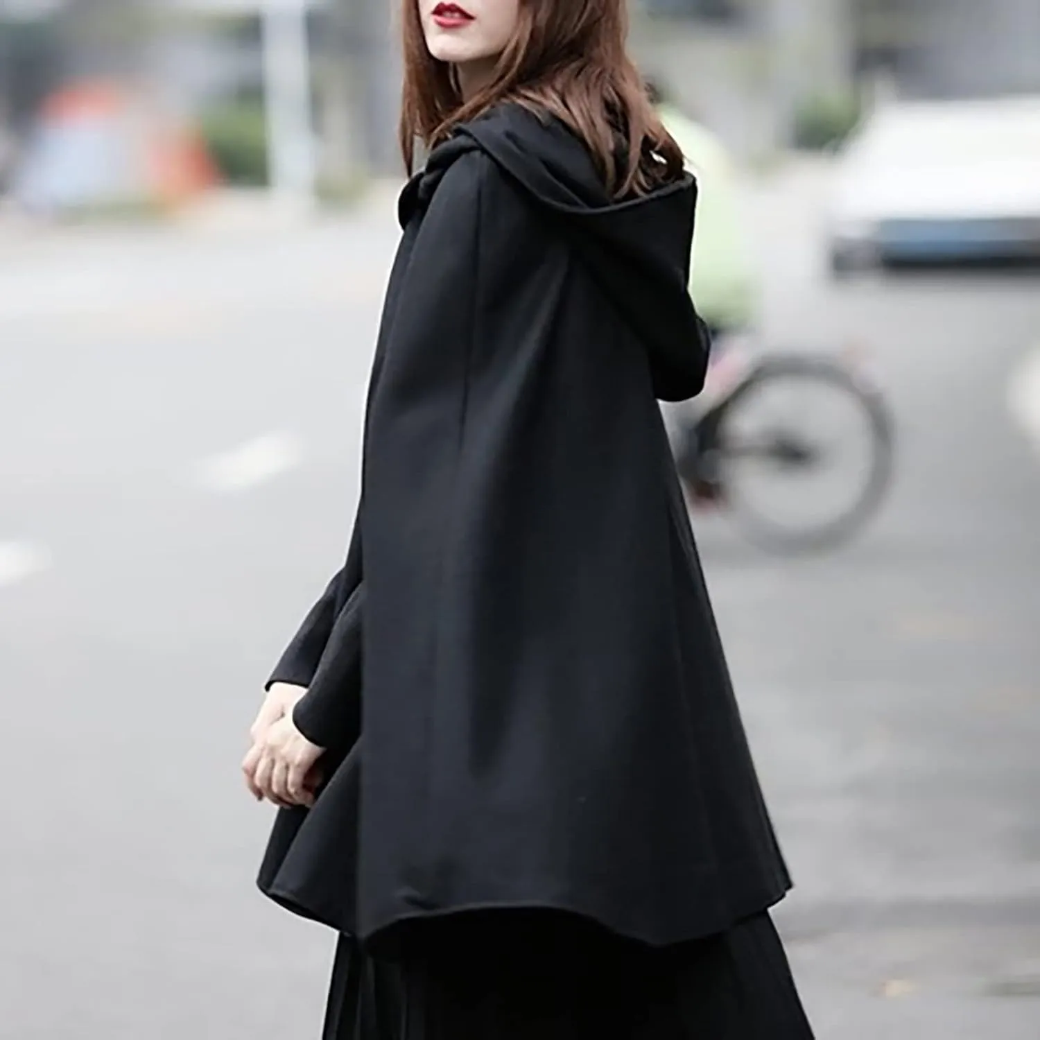 DASAYO Women Oversize Long Cloak Hooded Cardigan Open Front Cape Mantle Trench Coats Shawl Cape Windproof Walker Coat Winter