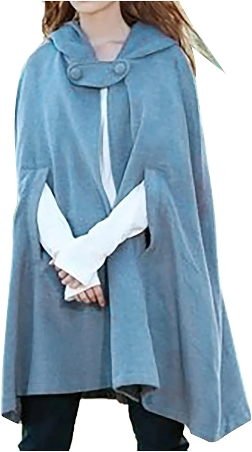 DASAYO Women Oversize Long Cloak Hooded Cardigan Open Front Cape Mantle Trench Coats Shawl Cape Windproof Walker Coat Winter