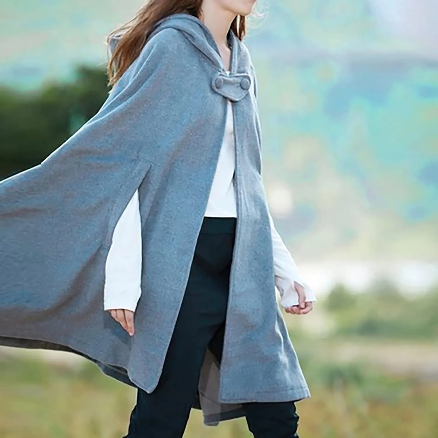DASAYO Women Oversize Long Cloak Hooded Cardigan Open Front Cape Mantle Trench Coats Shawl Cape Windproof Walker Coat Winter