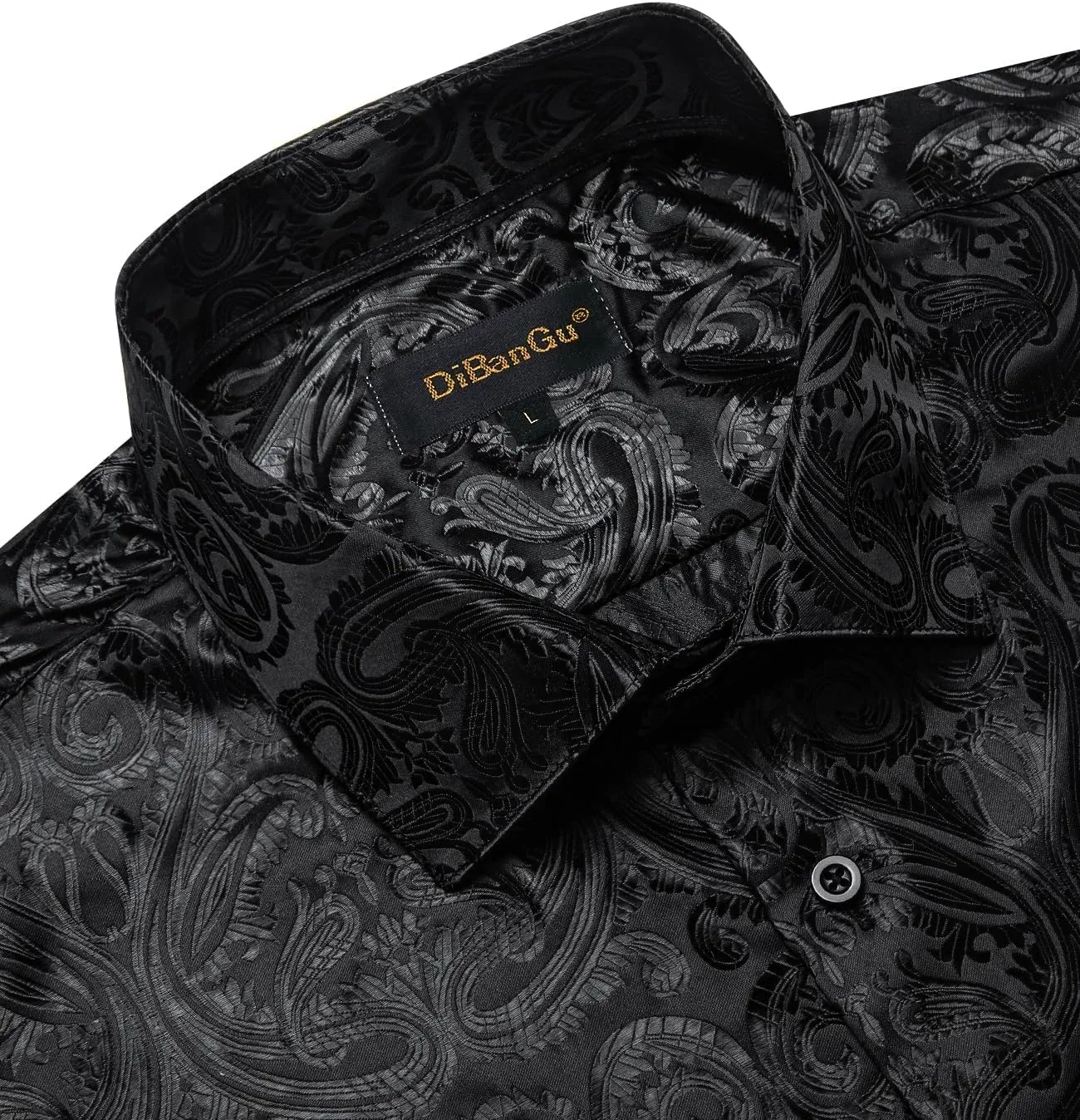 DiBanGu Silk Mens Dress Shirts,Woven Paisley Long Sleeve Button Down Shirt for Men Casual Regular Fit Shirts Wedding Party