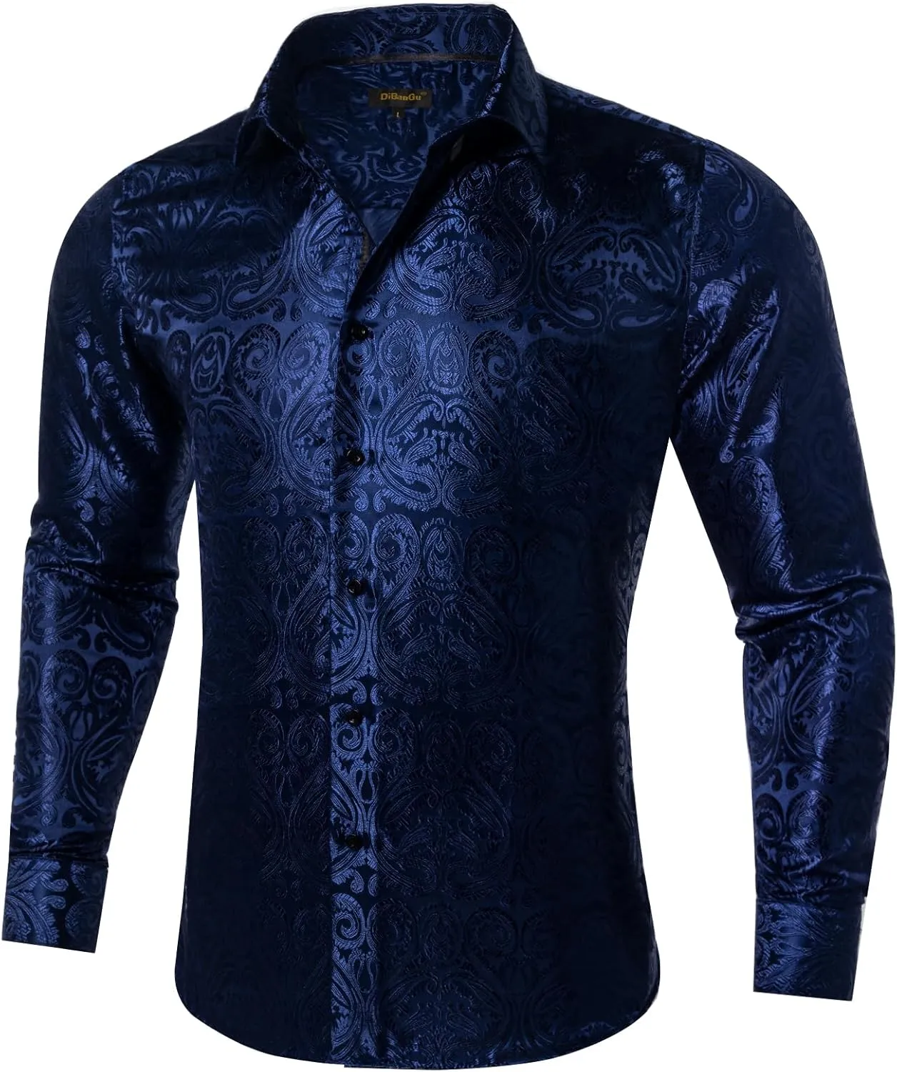 DiBanGu Silk Mens Dress Shirts,Woven Paisley Long Sleeve Button Down Shirt for Men Casual Regular Fit Shirts Wedding Party