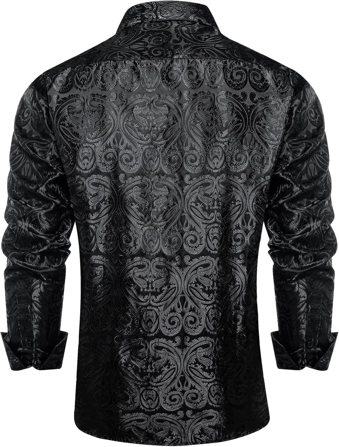 DiBanGu Silk Mens Dress Shirts,Woven Paisley Long Sleeve Button Down Shirt for Men Casual Regular Fit Shirts Wedding Party