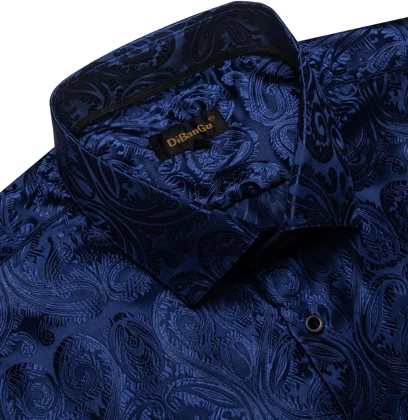 DiBanGu Silk Mens Dress Shirts,Woven Paisley Long Sleeve Button Down Shirt for Men Casual Regular Fit Shirts Wedding Party
