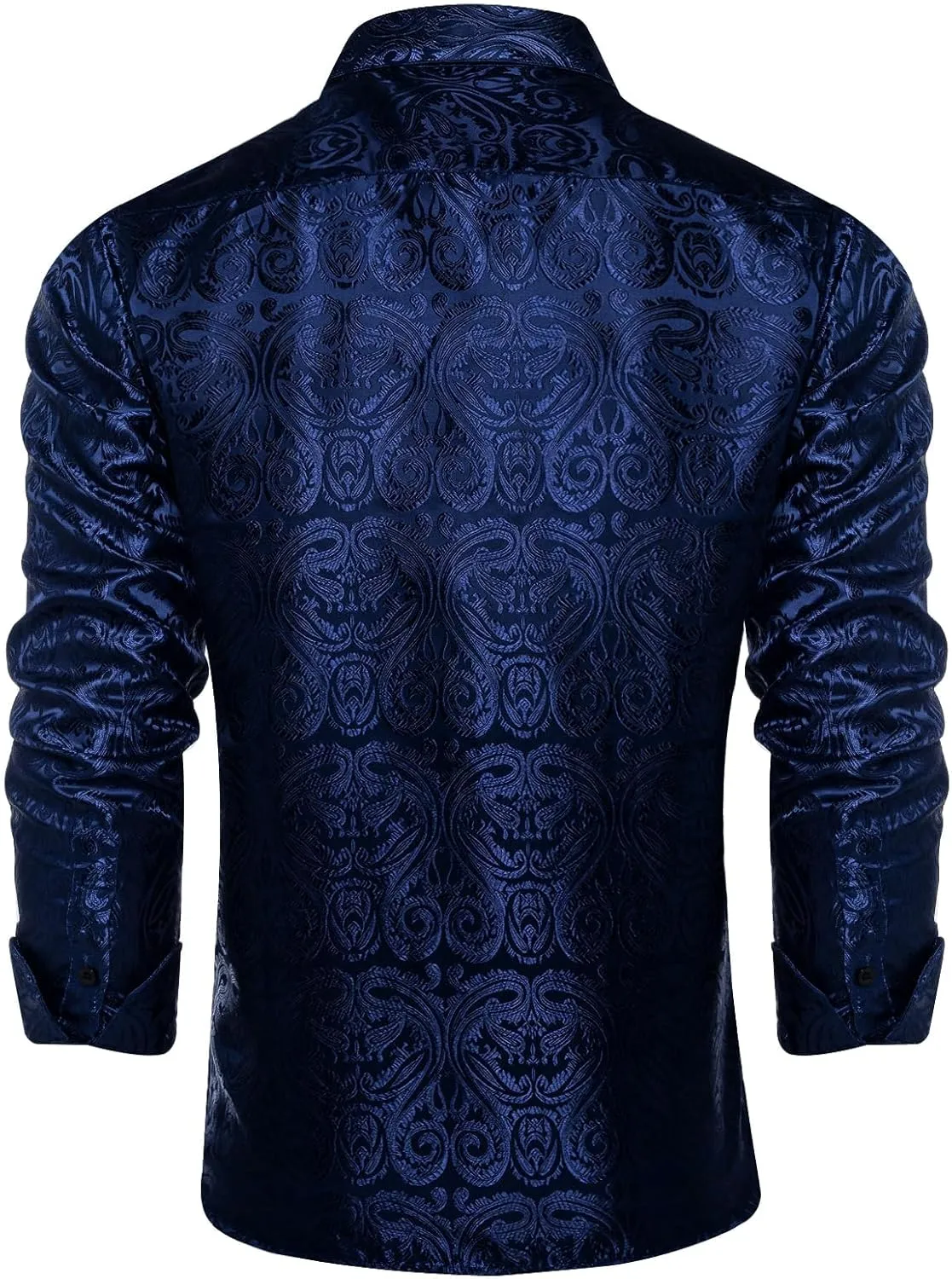 DiBanGu Silk Mens Dress Shirts,Woven Paisley Long Sleeve Button Down Shirt for Men Casual Regular Fit Shirts Wedding Party