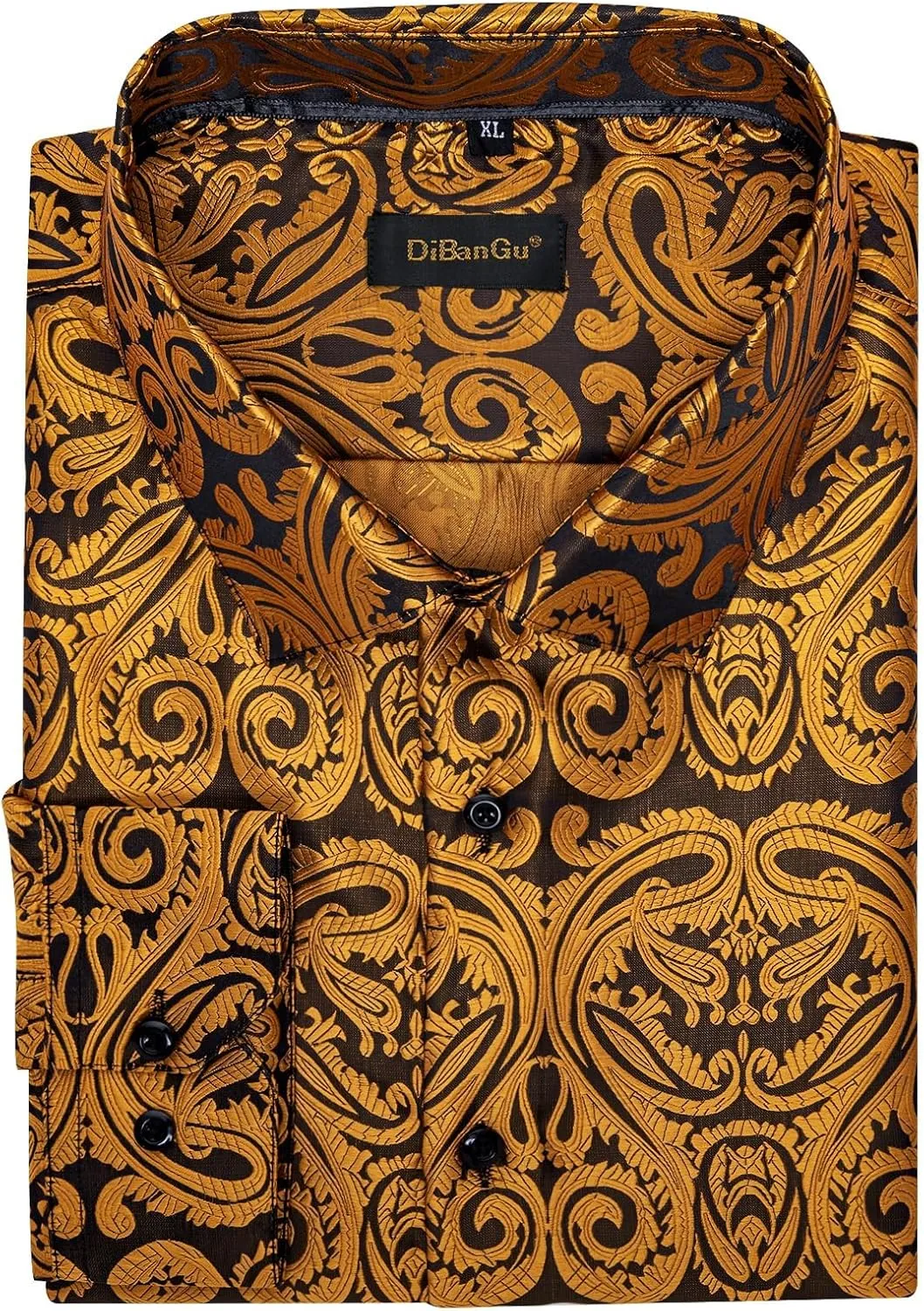 DiBanGu Silk Mens Dress Shirts,Woven Paisley Long Sleeve Button Down Shirt for Men Casual Regular Fit Shirts Wedding Party