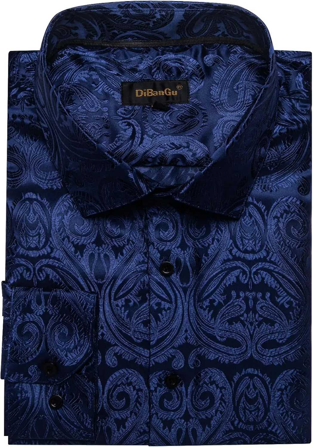 DiBanGu Silk Mens Dress Shirts,Woven Paisley Long Sleeve Button Down Shirt for Men Casual Regular Fit Shirts Wedding Party