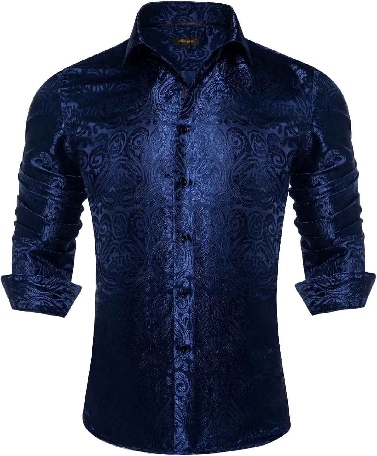 DiBanGu Silk Mens Dress Shirts,Woven Paisley Long Sleeve Button Down Shirt for Men Casual Regular Fit Shirts Wedding Party