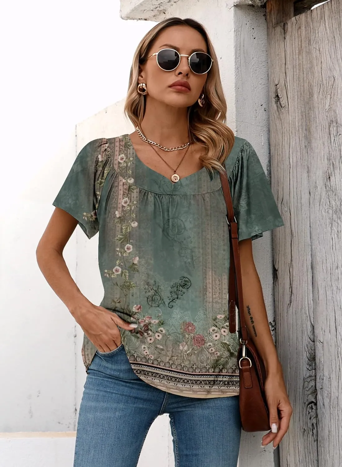 Disamer Summer Tops for Women 2025 Trendy Boho Floral Tank House Short Sleeve Shirts Loose Fit Casual Dressy Basic Tee