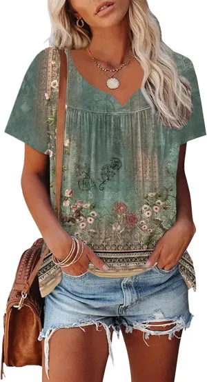 Disamer Summer Tops for Women 2025 Trendy Boho Floral Tank House Short Sleeve Shirts Loose Fit Casual Dressy Basic Tee