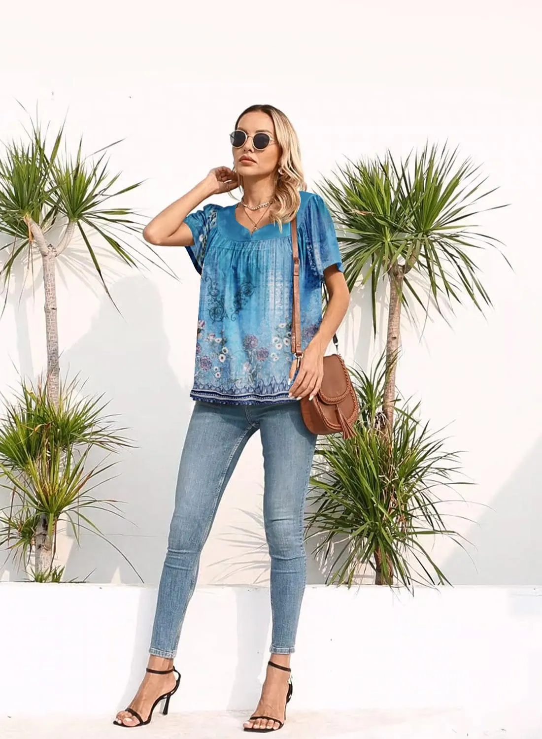 Disamer Summer Tops for Women 2025 Trendy Boho Floral Tank House Short Sleeve Shirts Loose Fit Casual Dressy Basic Tee