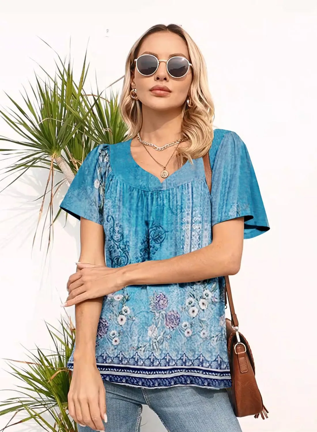 Disamer Summer Tops for Women 2025 Trendy Boho Floral Tank House Short Sleeve Shirts Loose Fit Casual Dressy Basic Tee