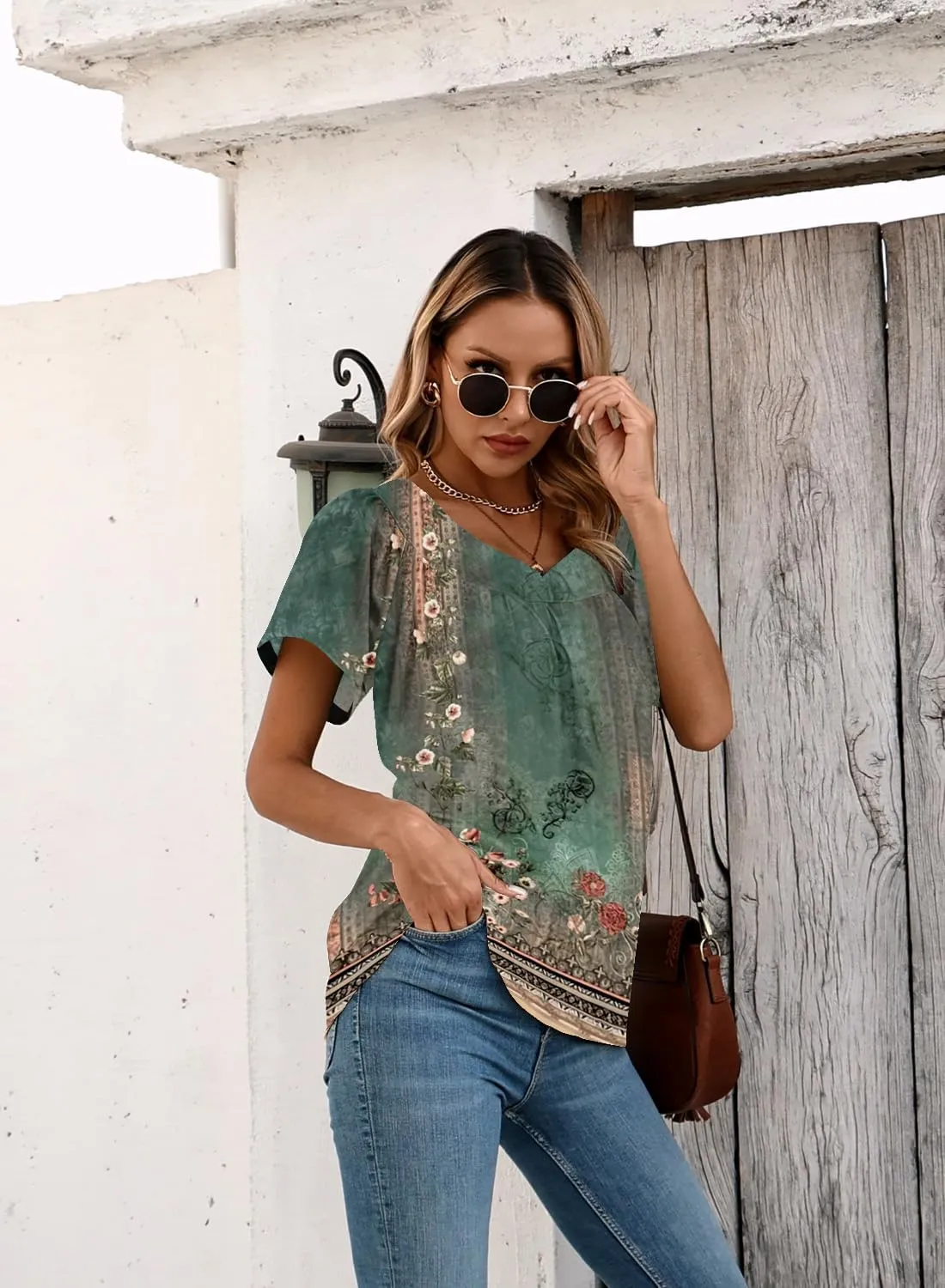 Disamer Summer Tops for Women 2025 Trendy Boho Floral Tank House Short Sleeve Shirts Loose Fit Casual Dressy Basic Tee