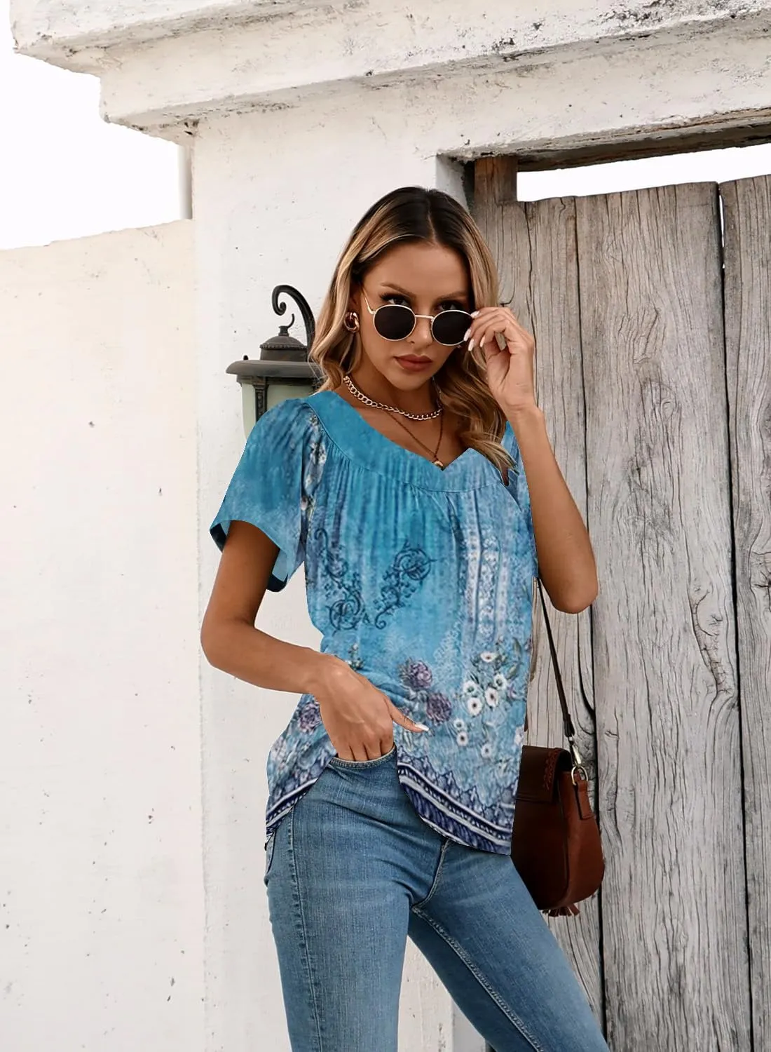 Disamer Summer Tops for Women 2025 Trendy Boho Floral Tank House Short Sleeve Shirts Loose Fit Casual Dressy Basic Tee