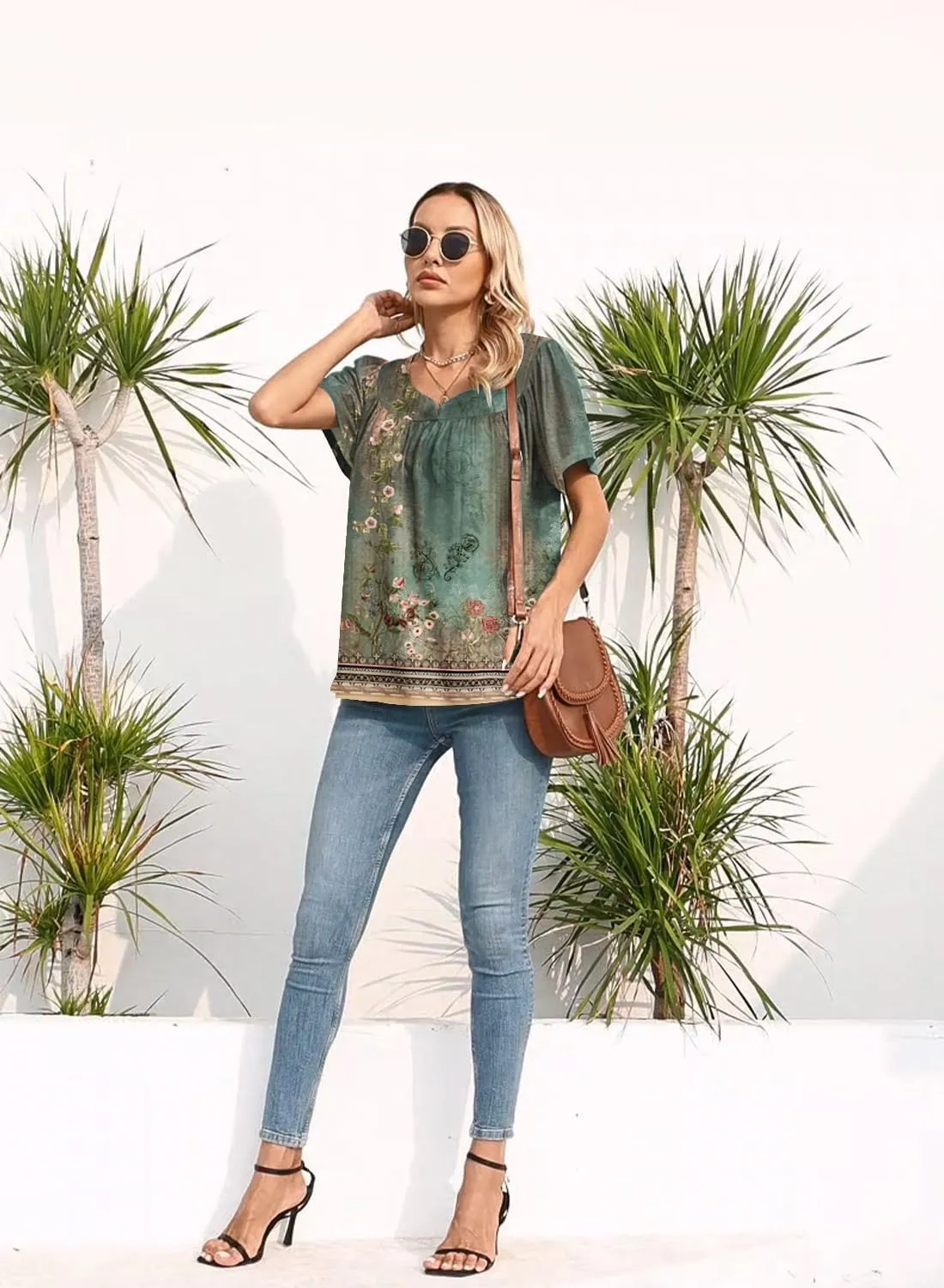 Disamer Summer Tops for Women 2025 Trendy Boho Floral Tank House Short Sleeve Shirts Loose Fit Casual Dressy Basic Tee