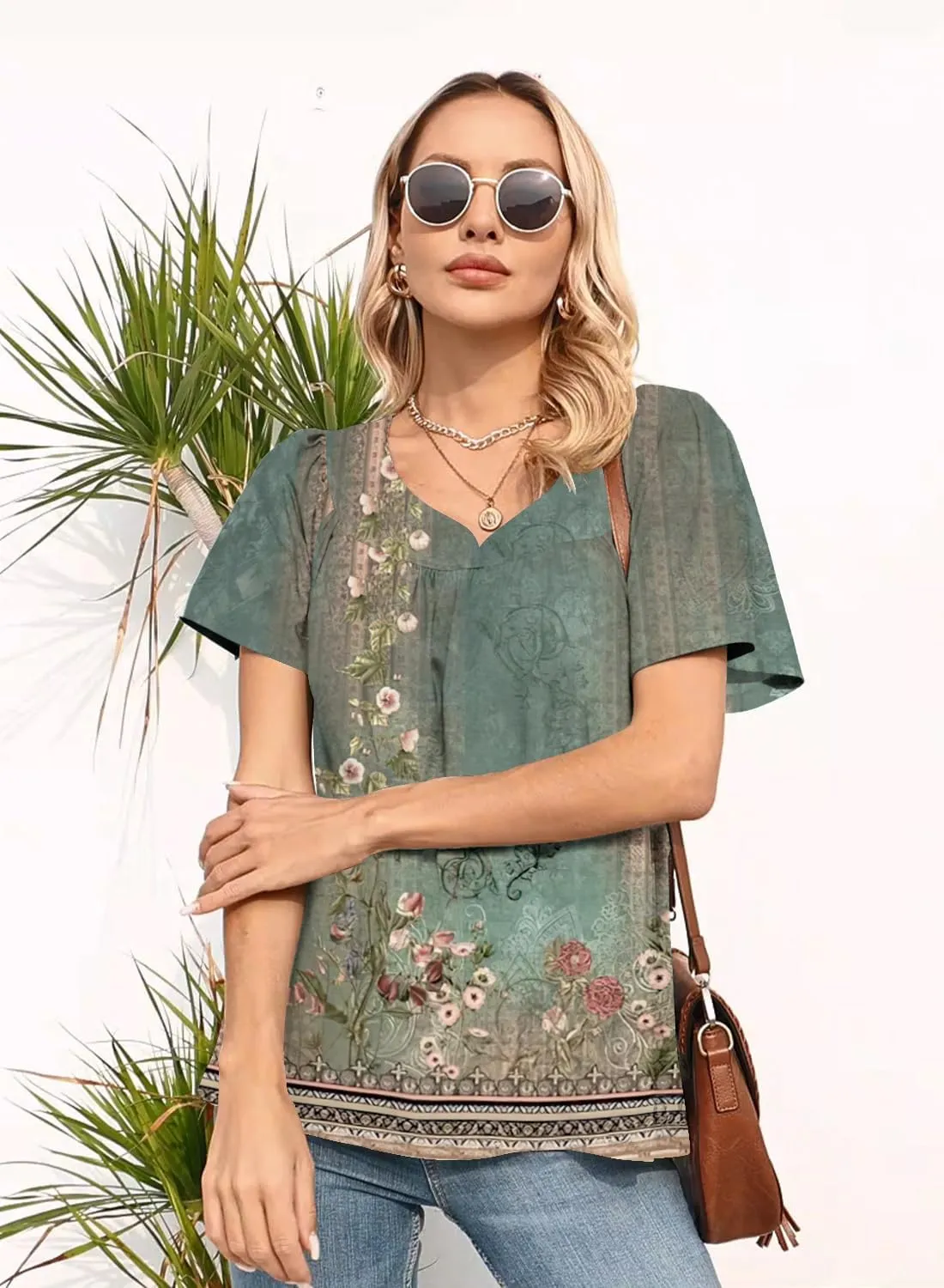 Disamer Summer Tops for Women 2025 Trendy Boho Floral Tank House Short Sleeve Shirts Loose Fit Casual Dressy Basic Tee