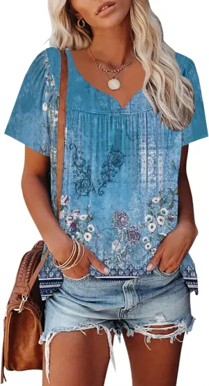 Disamer Summer Tops for Women 2025 Trendy Boho Floral Tank House Short Sleeve Shirts Loose Fit Casual Dressy Basic Tee