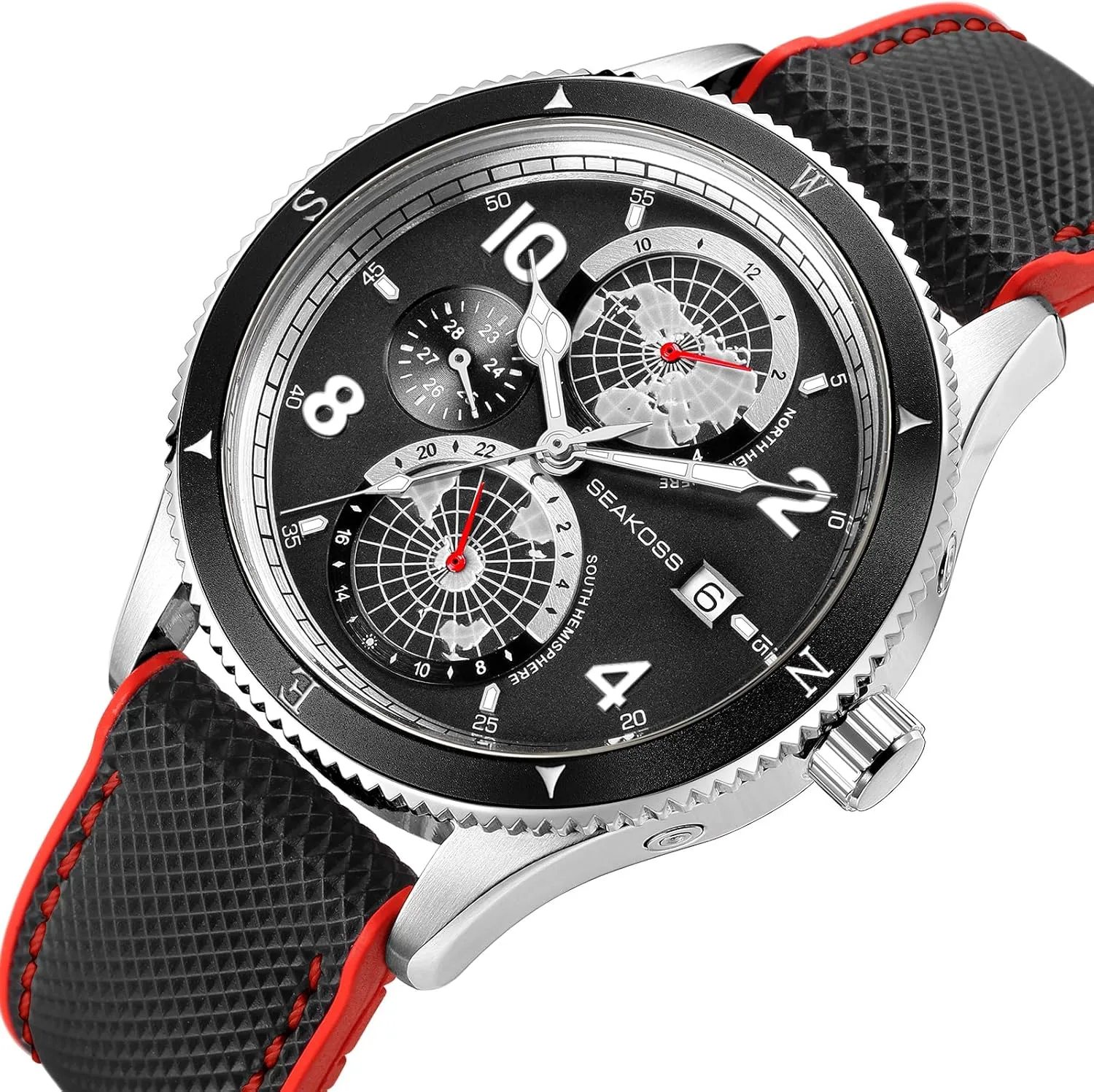 Dive Watch for Men Automatic Mechanical Watch Calendar Month Year Display Super C3 Luminous Dial World Earth North South Hemisphere 10ATM Dive Wrist Watches