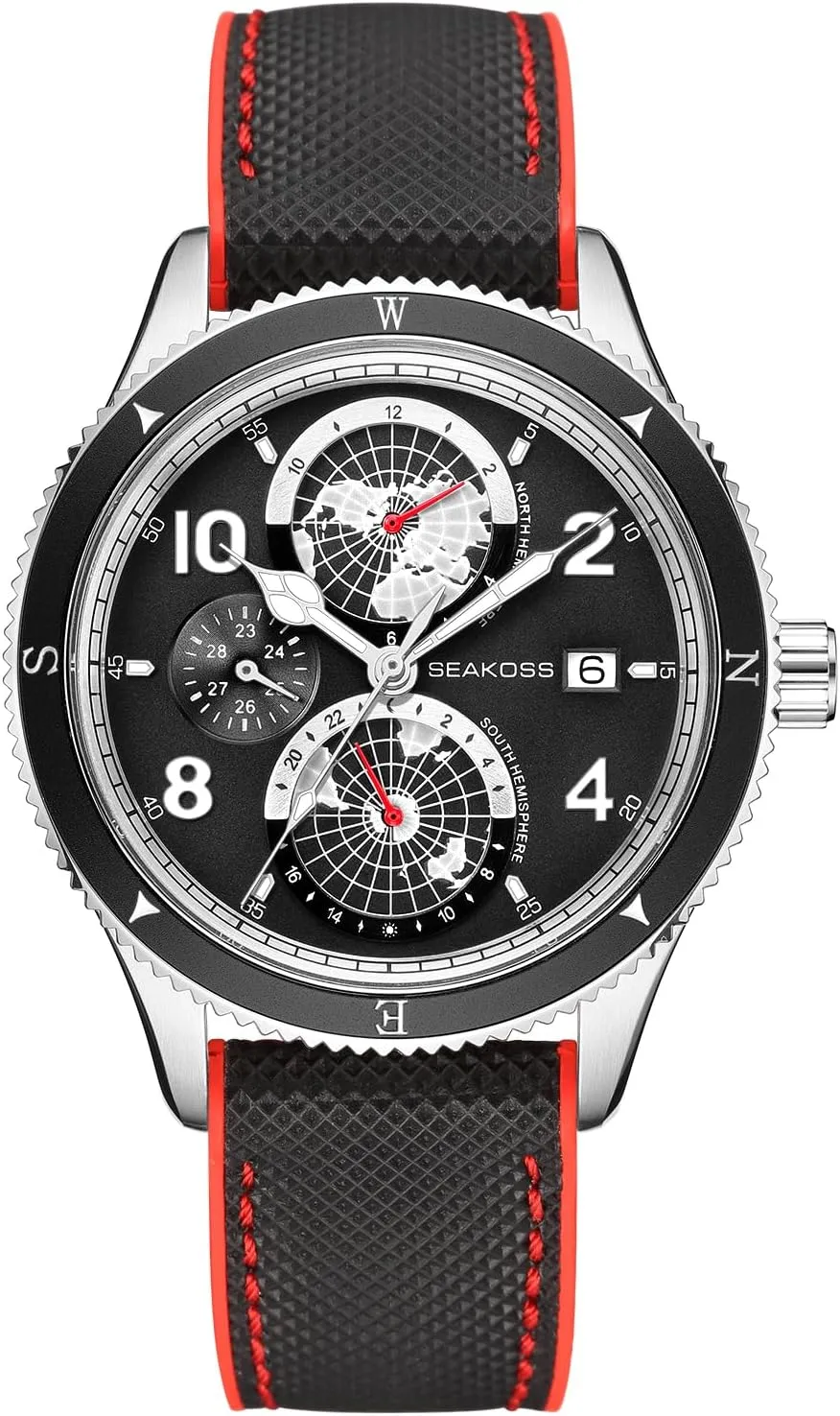 Dive Watch for Men Automatic Mechanical Watch Calendar Month Year Display Super C3 Luminous Dial World Earth North South Hemisphere 10ATM Dive Wrist Watches