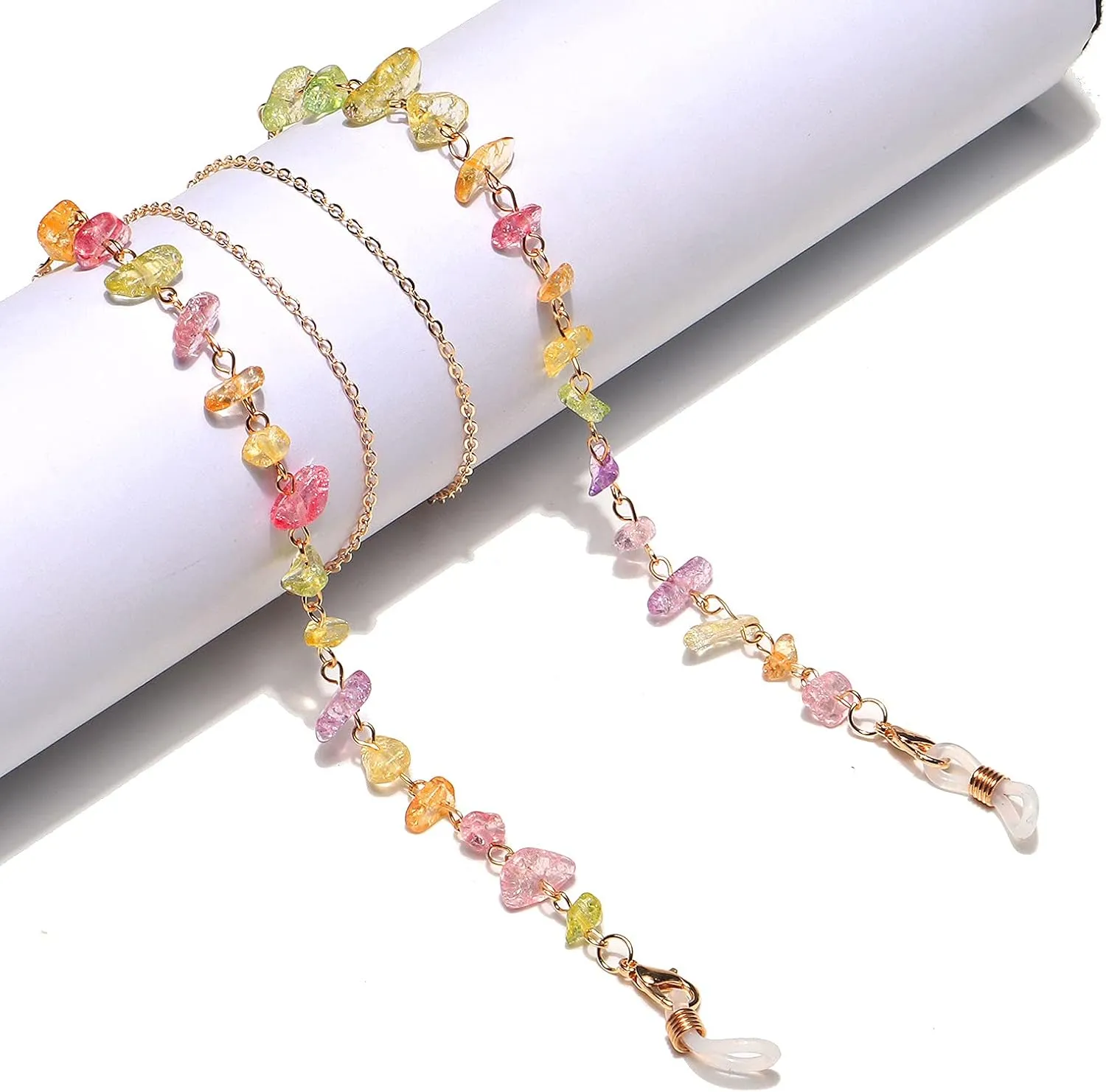 DNLKWGO Natural Colorful Stone Sunglasses Chains Stylish Eyeglass Chains Eyewear Lanyard Chain for Women