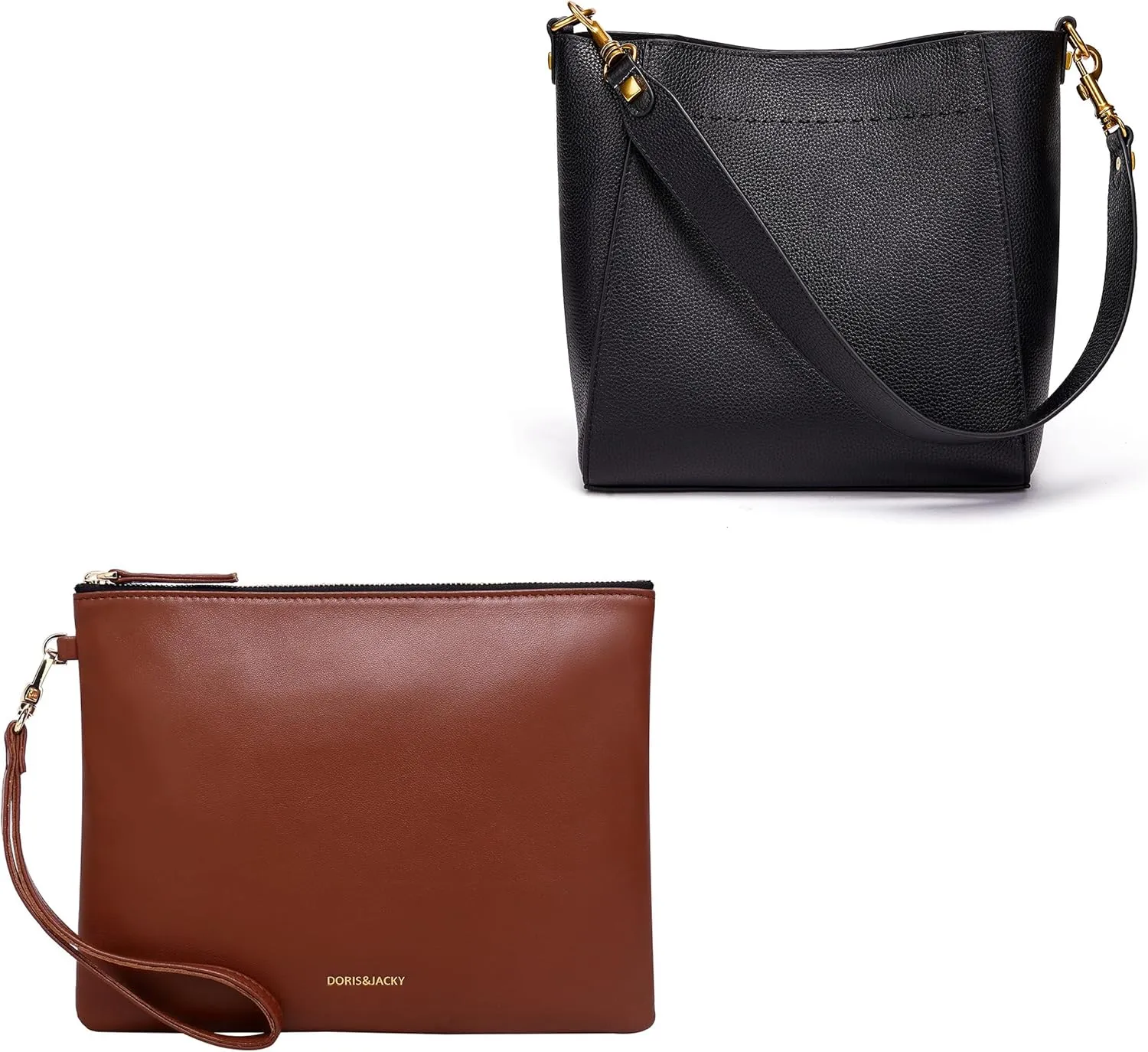 DORIS&JACKY Lambskin Leather Wristlet Clutch Purse For Women Large Soft Designer Wallet With Strap
