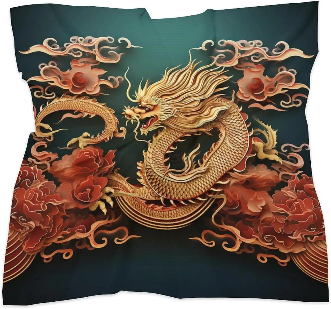 Dragon Chinese Head Scarf Like Silk Scarf Lightweight Fashion Satin Hair Bandanas for Women Boho Headscarf Hair Wrap Bandana Headband Handkerchief Silk Scarves for Bag Purse Neck 18 Inch