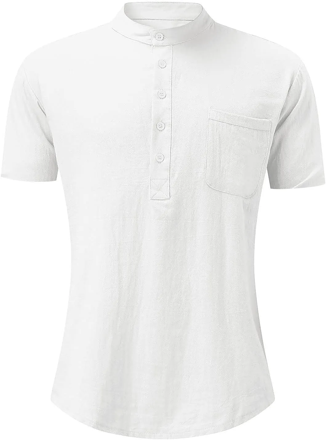 DuDubaby Linen Shirts for Men Designer Spring Summer Men's Casual Cotton Linen Solid Color Short Sleeve Shirts Loose Stand