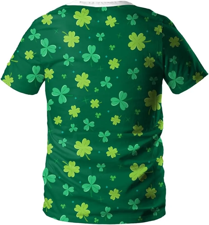 Eciodci Men's St Patricks Day T-Shirts Novelty 3D Printed Shamrock Tuxedo Tees Shirt Clover Leaves Casual Short Sleeve Shirts