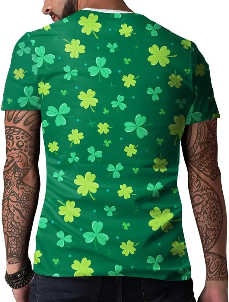 Eciodci Men's St Patricks Day T-Shirts Novelty 3D Printed Shamrock Tuxedo Tees Shirt Clover Leaves Casual Short Sleeve Shirts