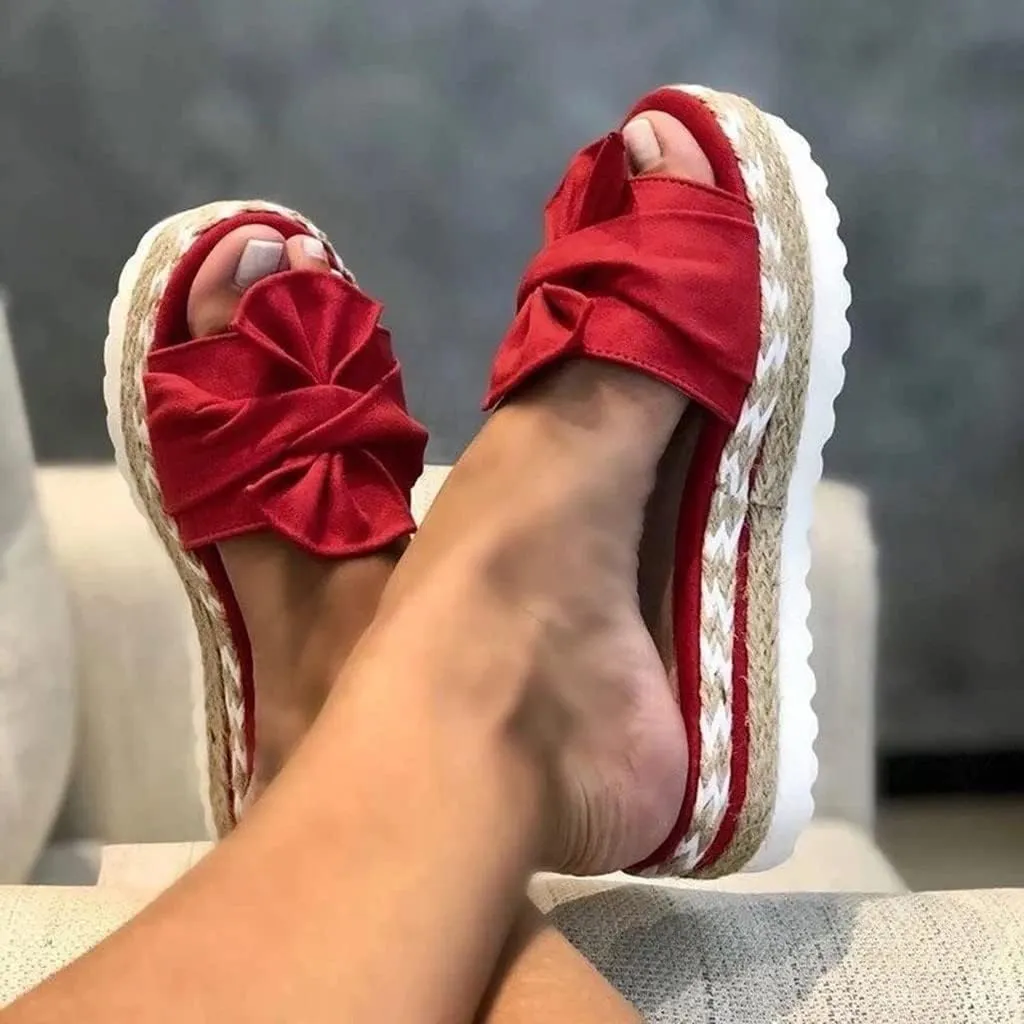 Eduavar Espadrille Sandals for Women, Platform Sandals Women Chunky Heel Dressy Summer Open Toe Sandals Bow Tie Wedge Sandals