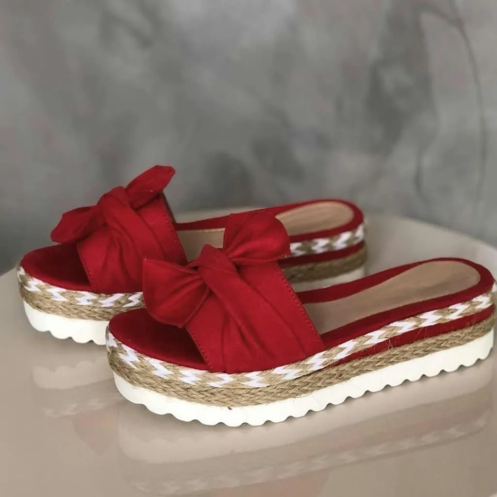 Eduavar Espadrille Sandals for Women, Platform Sandals Women Chunky Heel Dressy Summer Open Toe Sandals Bow Tie Wedge Sandals