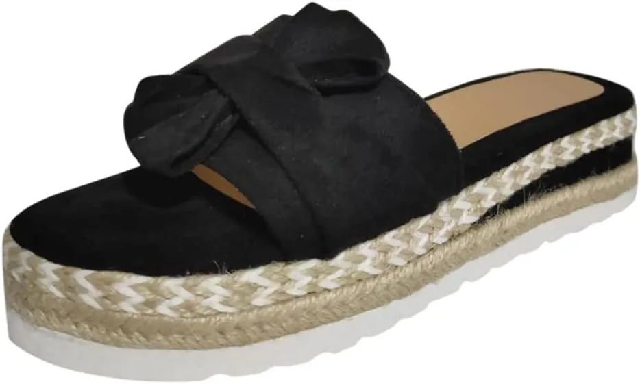 Eduavar Espadrille Sandals for Women, Platform Sandals Women Chunky Heel Dressy Summer Open Toe Sandals Bow Tie Wedge Sandals