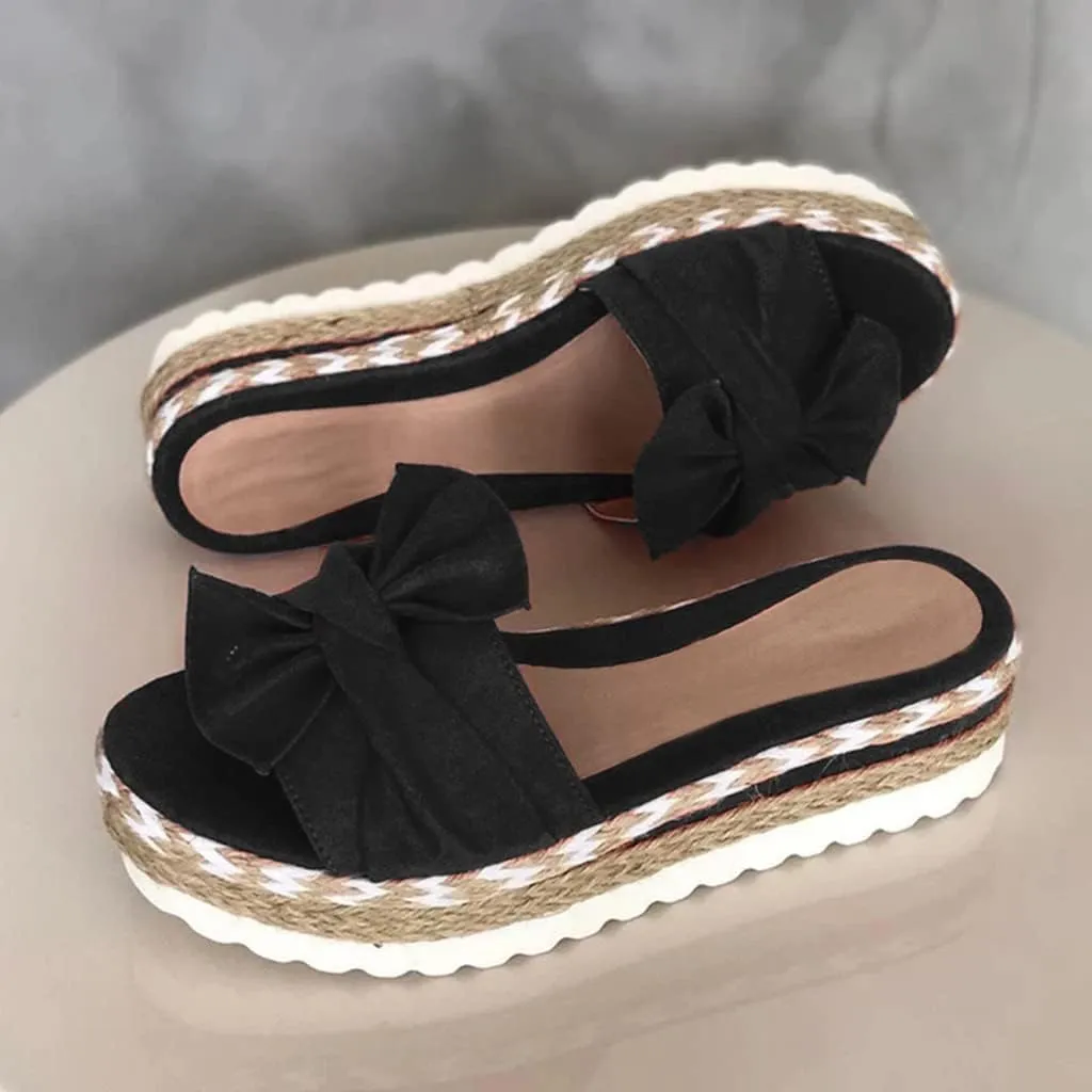 Eduavar Espadrille Sandals for Women, Platform Sandals Women Chunky Heel Dressy Summer Open Toe Sandals Bow Tie Wedge Sandals