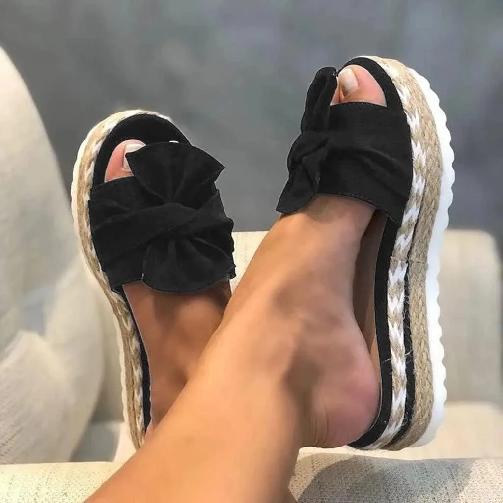 Eduavar Espadrille Sandals for Women, Platform Sandals Women Chunky Heel Dressy Summer Open Toe Sandals Bow Tie Wedge Sandals