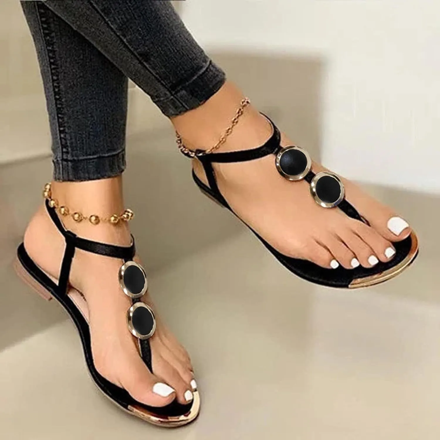 Eduavar Sandals for Women Casual Summer, Womens Sandals Casual Summer Comfortable Roman Flip Flops Flat Sandals with Strap
