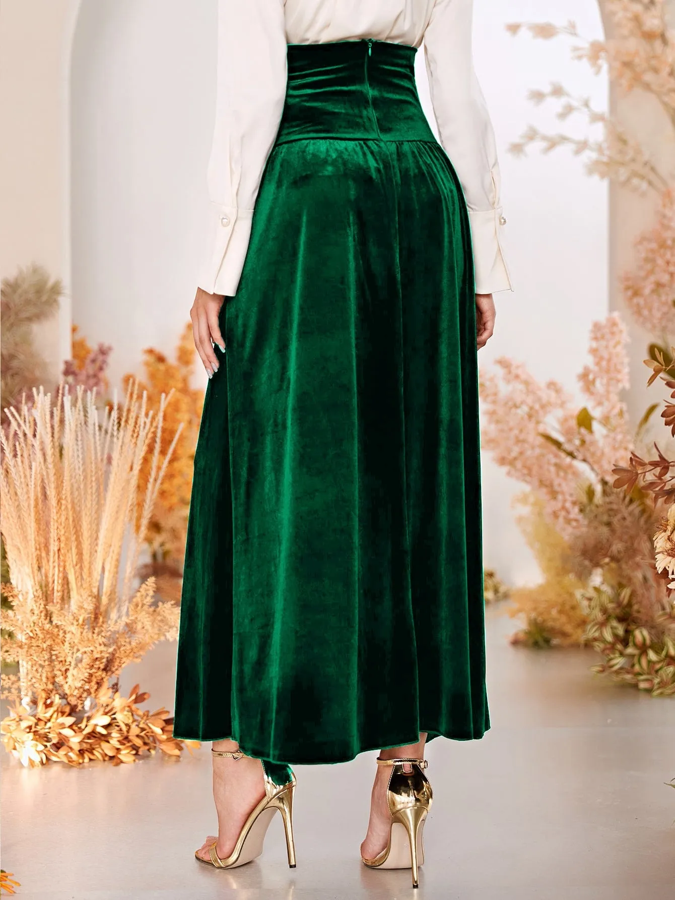 Elegant Plain Button High Waist Long Women Skirt