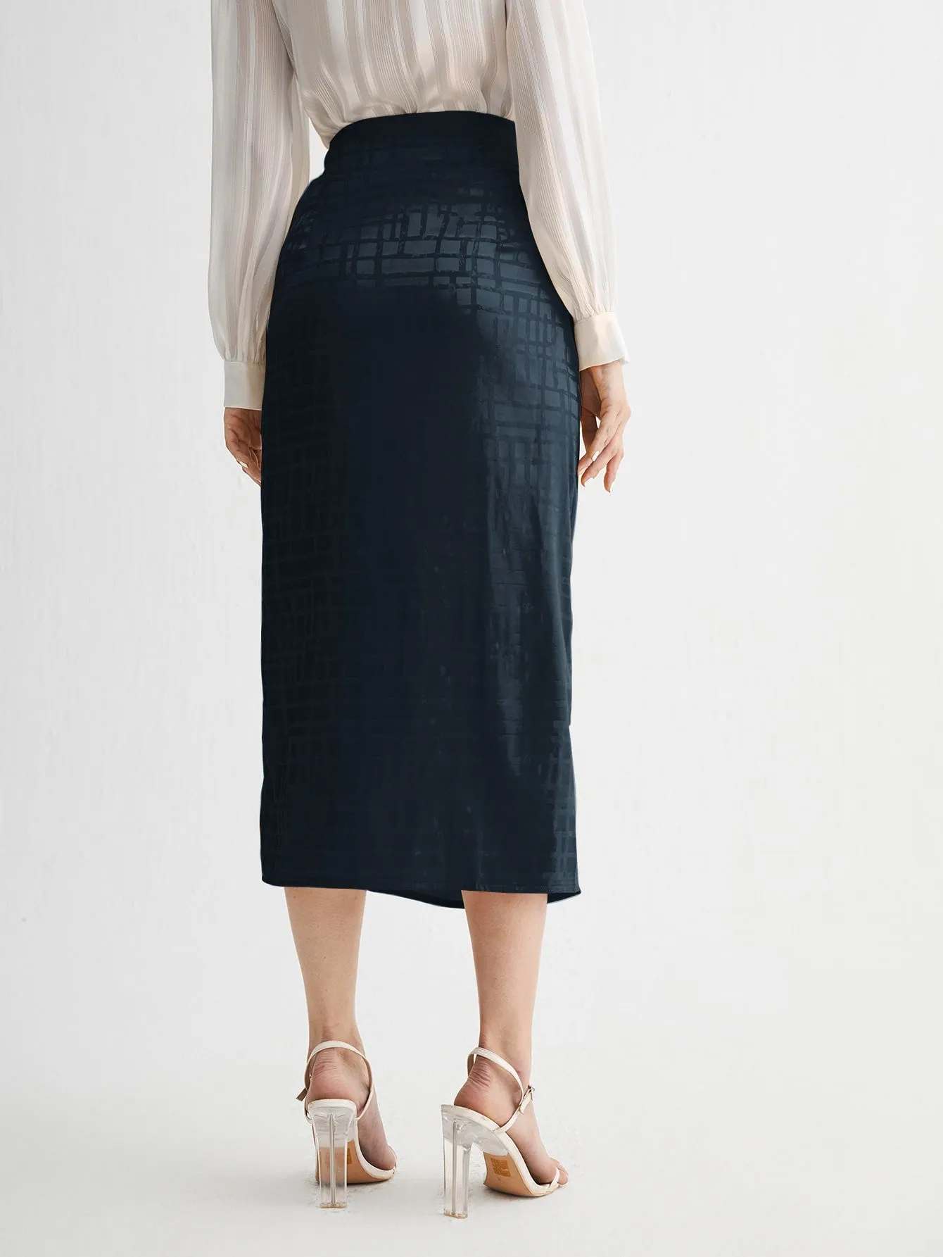 Elegant Plain Ruched High Waist Long Women Skirt
