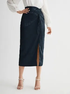 Elegant Plain Ruched High Waist Long Women Skirt