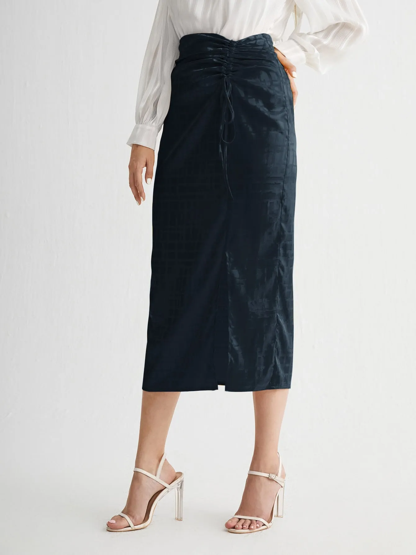 Elegant Plain Ruched High Waist Long Women Skirt