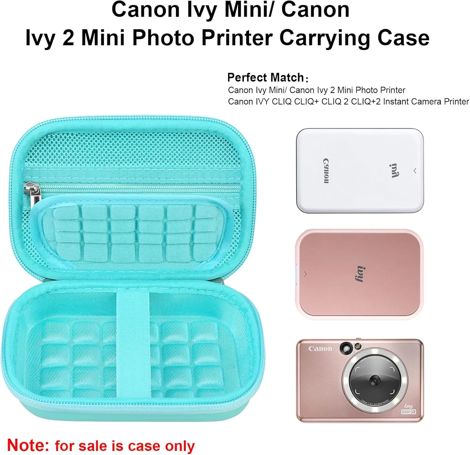 Elonbo Carrying Case for Canon Ivy 2 Mini/Canon Ivy Mini Photo Printer, Portable Bluetooth Instant Camera Printer Storage Holder Trave Bag, Mesh Bag fits Photo Paper Cable, Green Green
