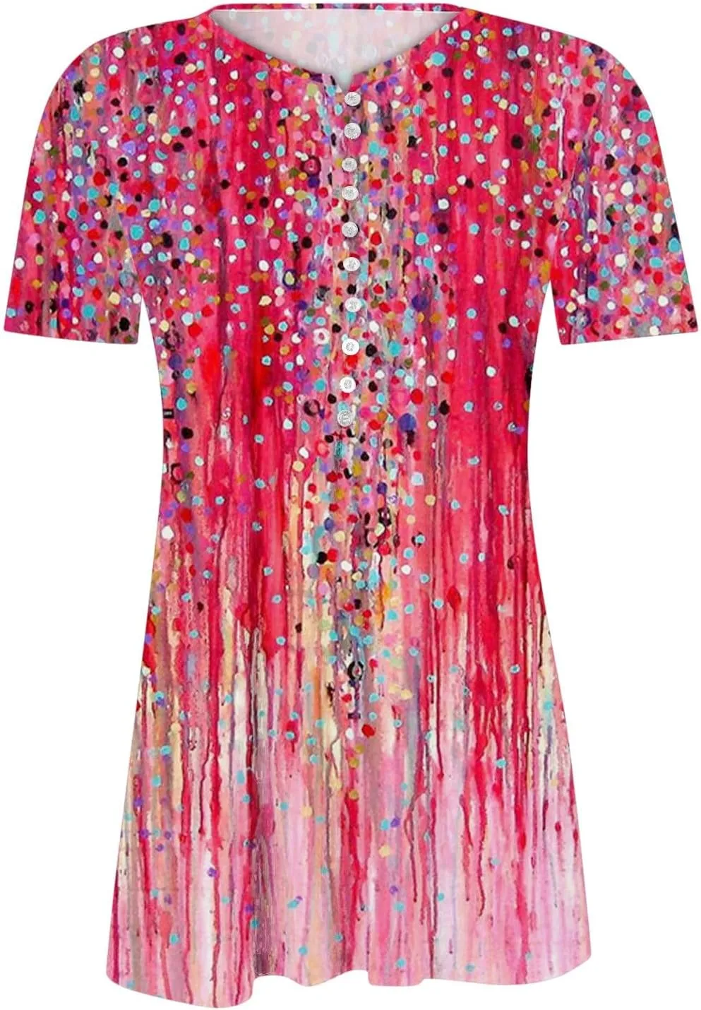 Empire Waist Button Down Shirts for Women Fashion Short Sleeve Floral Print Bohemian Tunic Tops Summer Causal Blouse