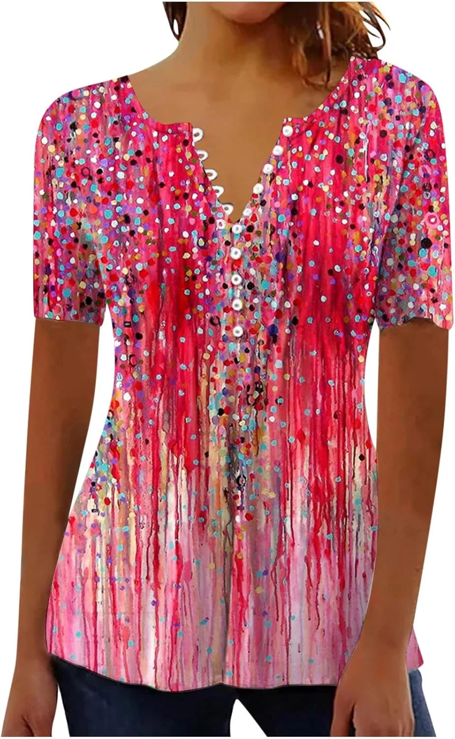 Empire Waist Button Down Shirts for Women Fashion Short Sleeve Floral Print Bohemian Tunic Tops Summer Causal Blouse