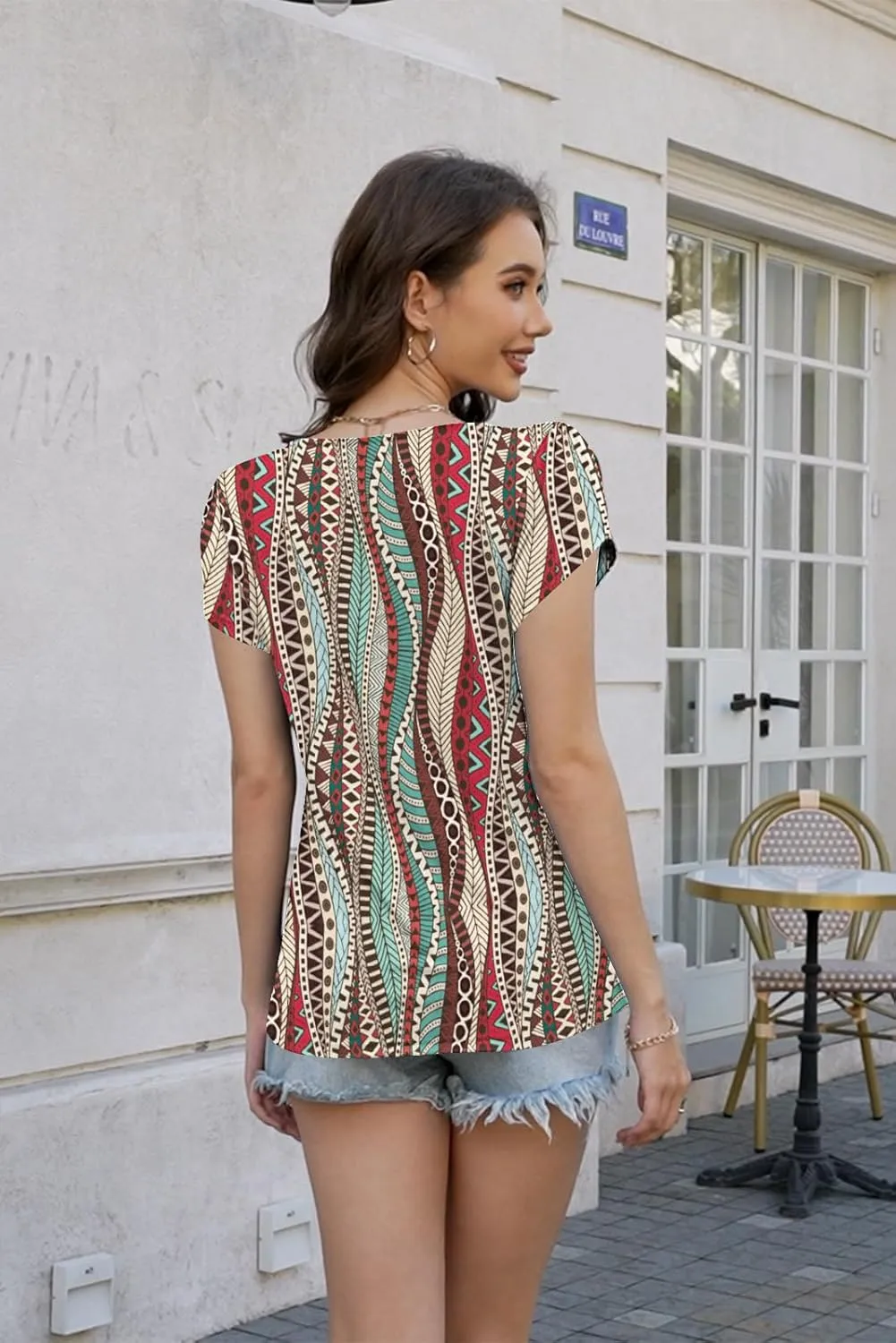 ETCYY Womens Tops Petal Short Sleeve Shirts Spring 2025 Fashion Summer Casual V Neck T Shirt Floral Solid Blouse Tunics