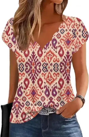 ETCYY Womens Tops Petal Short Sleeve Shirts Spring 2025 Fashion Summer Casual V Neck T Shirt Floral Solid Blouse Tunics