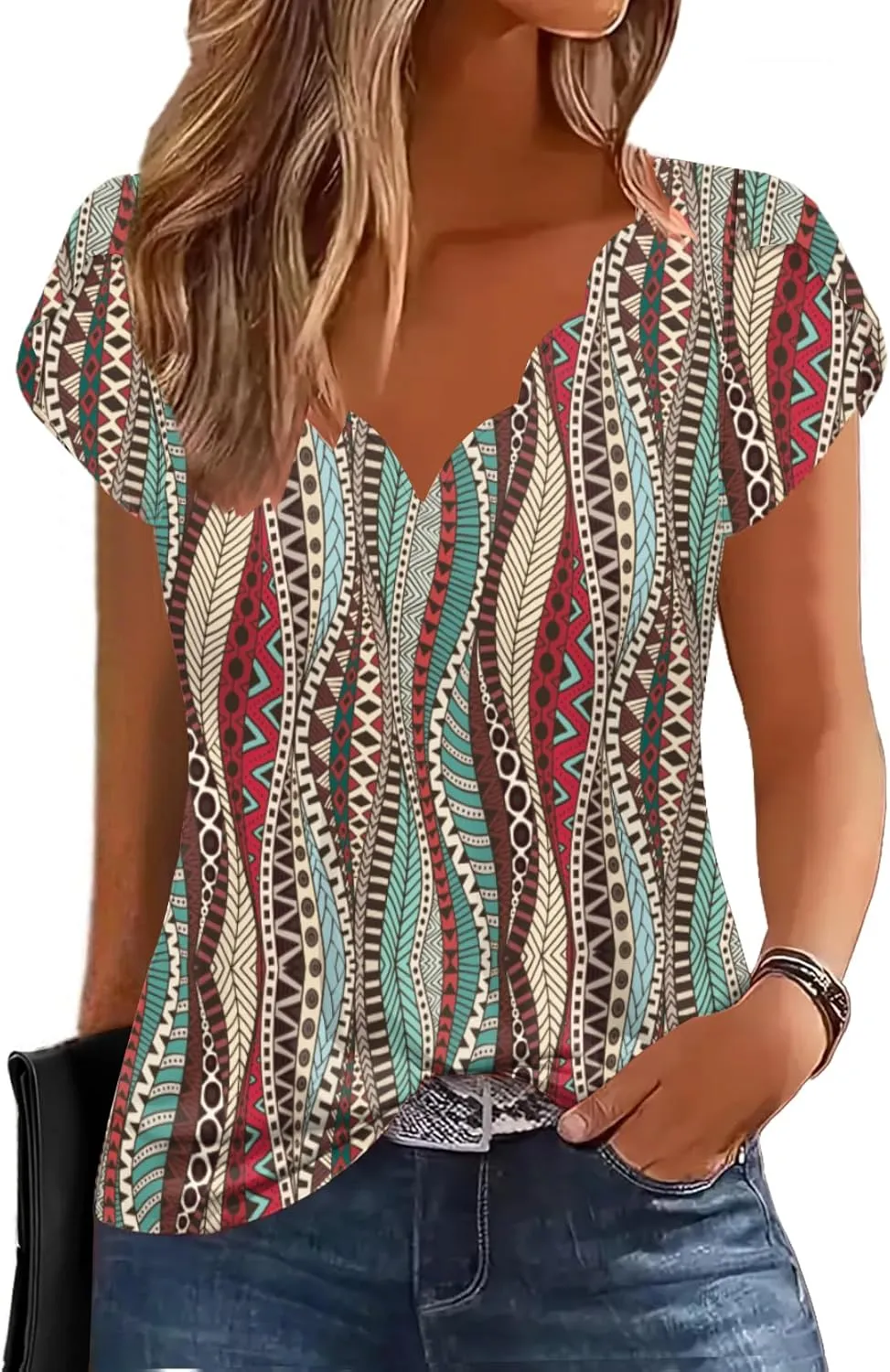 ETCYY Womens Tops Petal Short Sleeve Shirts Spring 2025 Fashion Summer Casual V Neck T Shirt Floral Solid Blouse Tunics