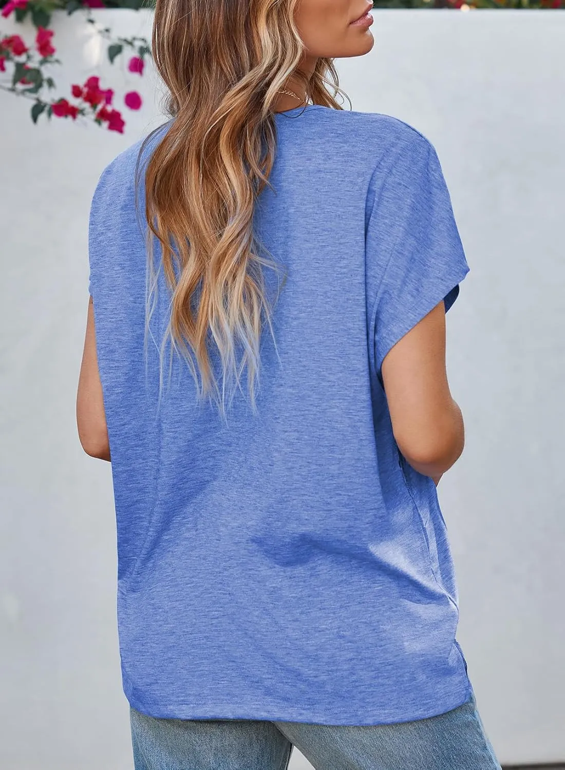 EVALESS Womens Fashion Oversized Summer Tops Casual Short Sleeve V Neck Lace Patchwork Shirts 2025 Basic T-Shirts Tee Blouses