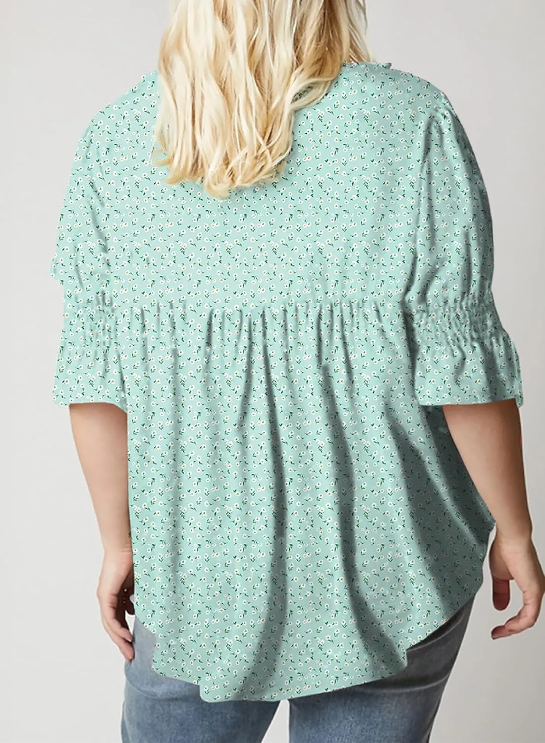 Eytino Womens Plus Size Floral Print Blouses V Neck Ruffle Flowy Short Sleeve Shirts Babydoll Casual Tunic Tops(1X-5X)