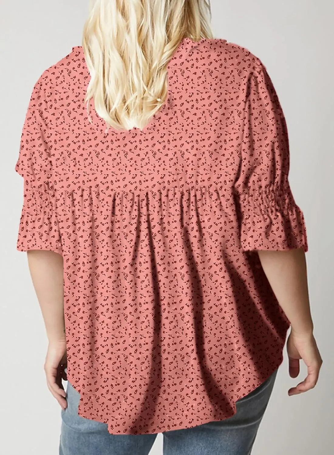 Eytino Womens Plus Size Floral Print Blouses V Neck Ruffle Flowy Short Sleeve Shirts Babydoll Casual Tunic Tops(1X-5X)