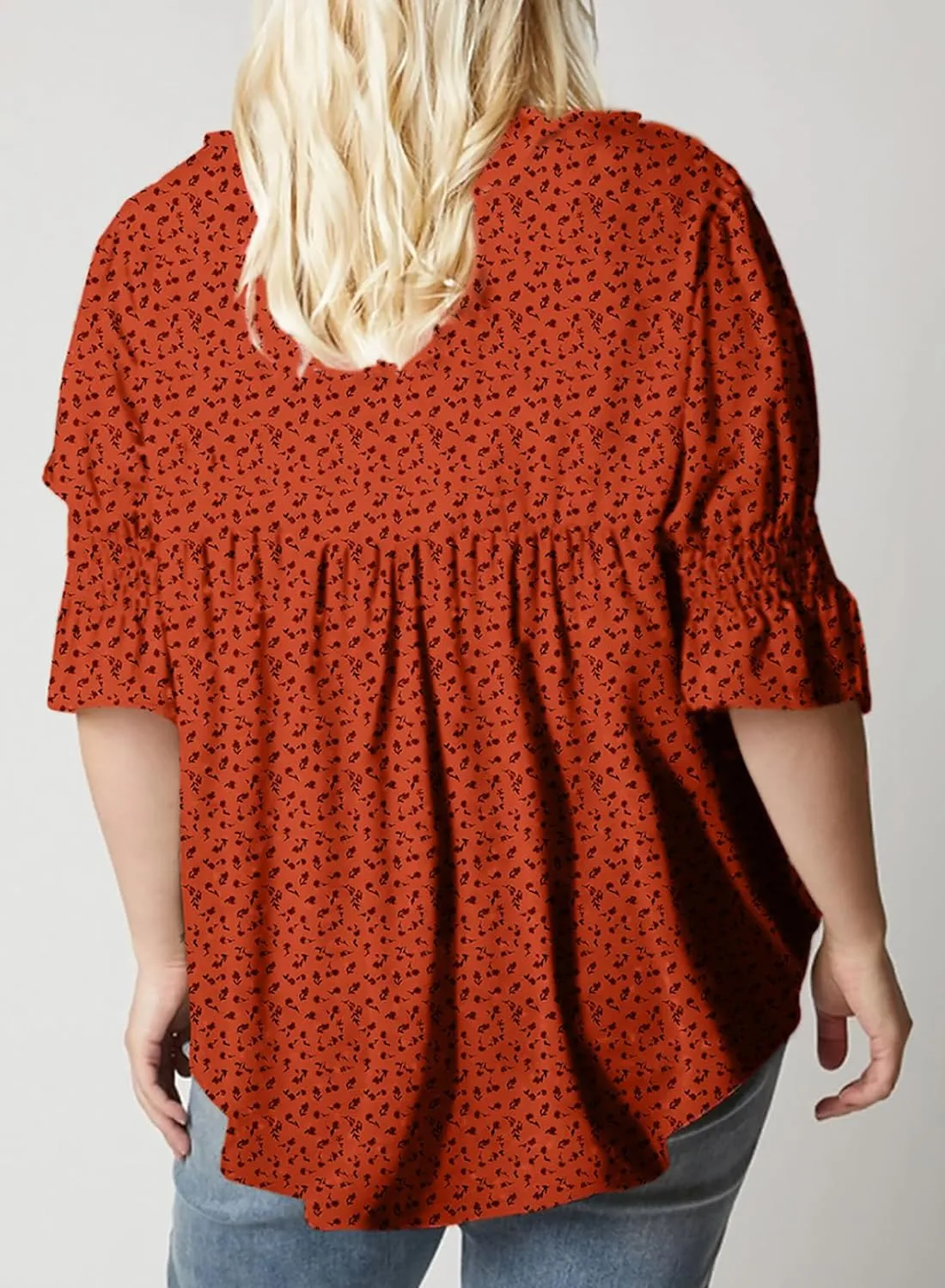 Eytino Womens Plus Size Floral Print Blouses V Neck Ruffle Flowy Short Sleeve Shirts Babydoll Casual Tunic Tops(1X-5X)
